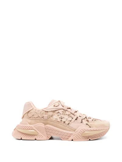 Pre-owned Dolce & Gabbana Airmaster Lace Leather Sneakers In Pink