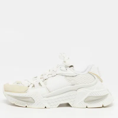 Pre-owned Dolce & Gabbana Airmaster Size 37.5 White Leather And Mesh Lace Up Sneakers