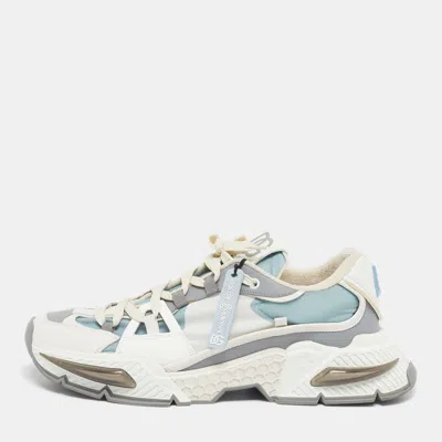 Pre-owned Dolce & Gabbana Airmaster Size 46 Tricolor Fabric And Leather Lace Up Sneakers In Blue