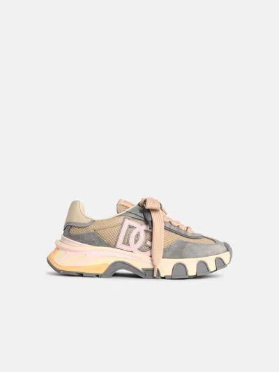 Dolce & Gabbana 'airmaster' Sneakers In Beige And Grey Fabric And Leather In Multi