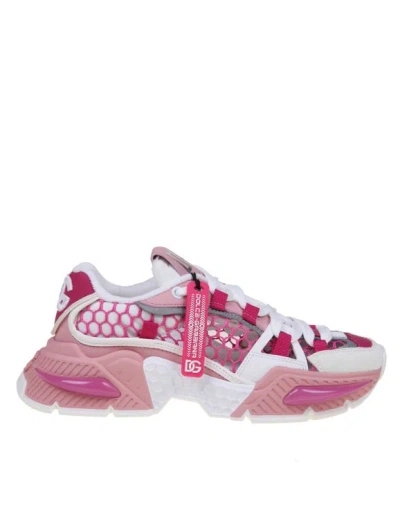 DOLCE & GABBANA AIRMASTER SNEAKERS IN MIX OF WHITE AND PINK MATERIALS