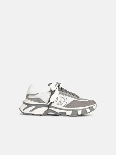 Dolce & Gabbana 'airmaster' White And Grey Fabric And Leather Sneakers