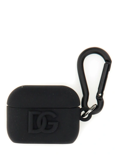Dolce & Gabbana Airpods Holder With Logo In Black