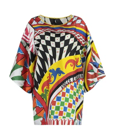 DOLCE & GABBANA DOLCE  GABBANA ALL-OVER CARRETTO PRINTED SHORT-SLEEVED BLOUSE