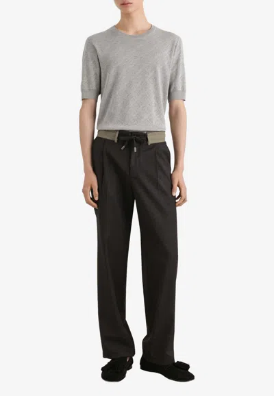 Dolce & Gabbana All-over Dg Crewneck Silk Sweater In Gray