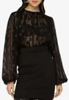 Dolce & Gabbana Logo Jacquard Bishop Sleeves Blouse In Black