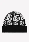 Dolce & Gabbana All-over Dg Logo Cashmere Beanie In Monochrome