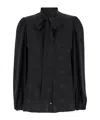 Dolce & Gabbana Black Shirt With Bow And Jacquard Dg Logo In Black