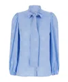Dolce & Gabbana Light Blue Shirt With Bow And Jacquard Dg Logo In Silk Woman In Blue