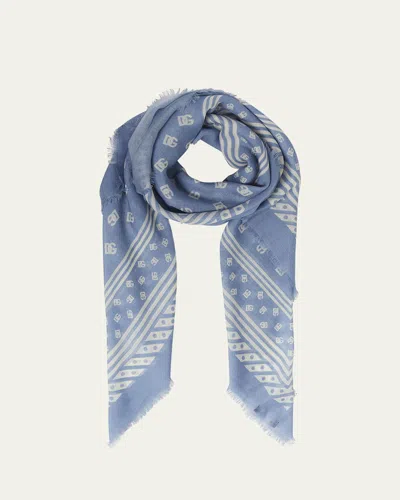 Dolce & Gabbana All-over Dg Print Silk & Cashmere Shawl In Dg Bco F Azzurro