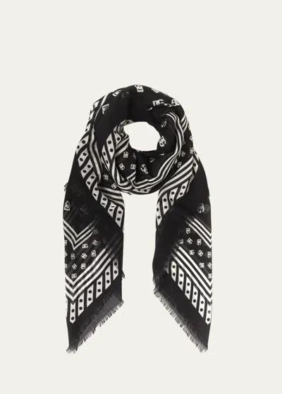 Dolce & Gabbana All-over Dg Print Silk & Cashmere Shawl In Dg Bco Fnero