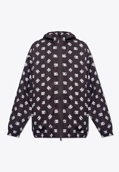 Dolce & Gabbana All-over Dg Print Windbreaker Jacket In Black