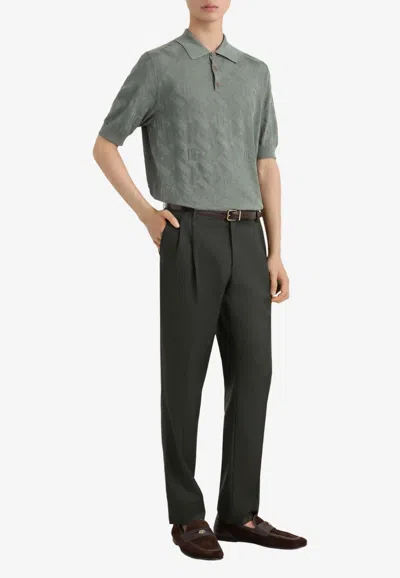 Dolce & Gabbana All-over Dg Silk Polo Sweater In Green