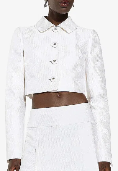 Dolce & Gabbana Dolce&gabbana Dg Logo Quilted Jacquard Crop Jacket In White