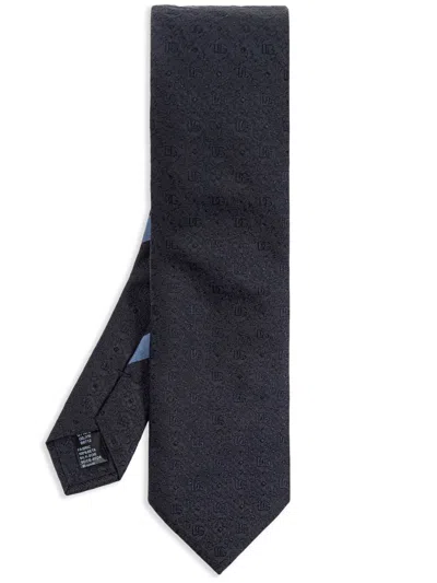 Dolce & Gabbana Men's All-over Logo Embroidery Silk Tie In Blue