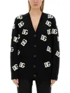 Dolce & Gabbana All-over Logo Intarsia V-neck Cardigan In Black