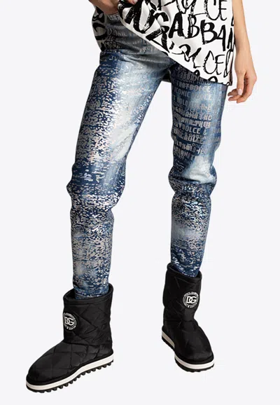 Dolce & Gabbana All-over Logo Print Faded Jeans In Blue
