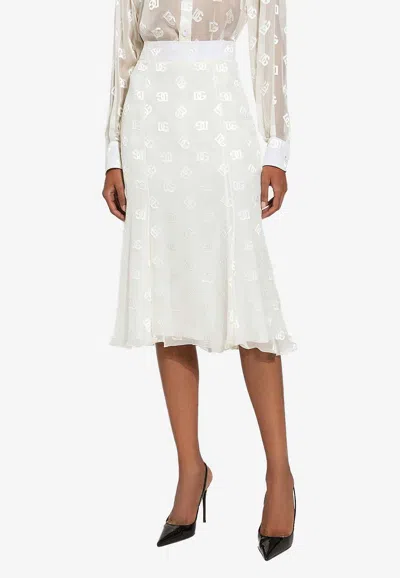 Dolce & Gabbana All-over Logo Sheer Midi Skirt In White