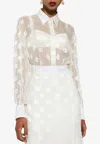 Dolce & Gabbana Devoré Satin Pussy-bow Shirt With All-over Dg Logo In White