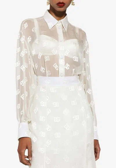 DOLCE & GABBANA ALL-OVER LOGO SILK-BLEND SHEER SHIRT