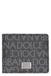 Dolce & Gabbana Coated Canvas Wallet With With All-over Logo In Black