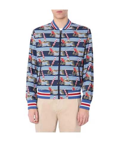Dolce & Gabbana Printed Shell Bomber Jacket In Blue