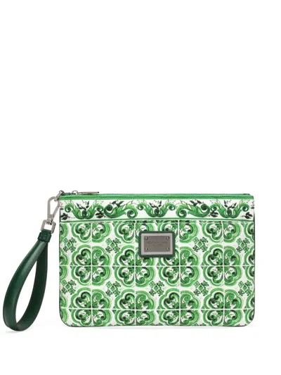 Dolce & Gabbana All-over Print Clutch Bag In Green