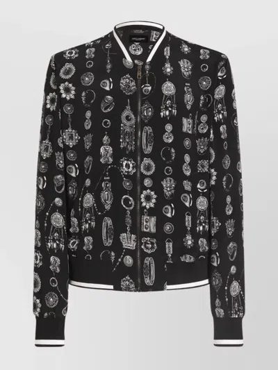 Dolce & Gabbana All-over Printed Blazer With Ribbed Cuffs And Hem In Black