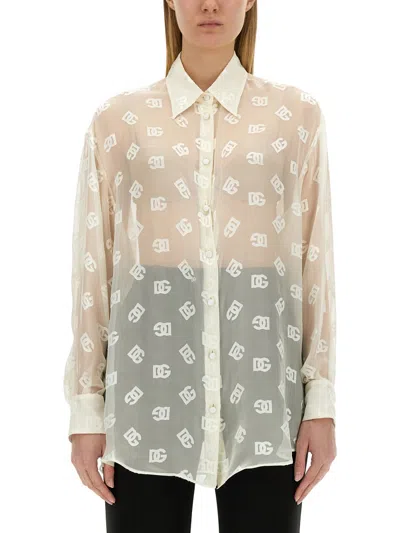 Dolce & Gabbana Burnout Sheer Silk Shirt In White