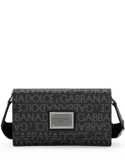 Dolce & Gabbana Coated Jacquard Cross Body Bag In Black