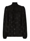 Dolce & Gabbana Black Shirt With Bow And Jacquard Dg Logo In Black