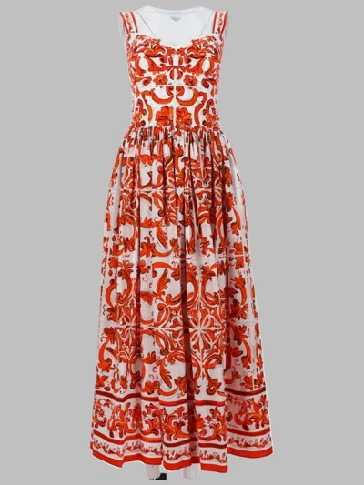Dolce & Gabbana All-over Print Poplin Dress In Orange