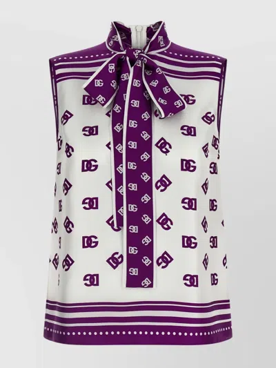 Dolce & Gabbana Allover Printed Sleeveless High Neck Top In Purple