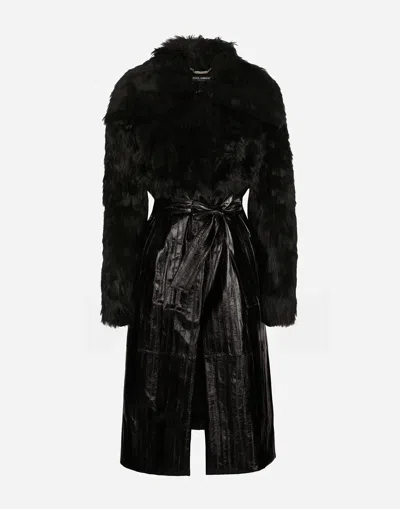 DOLCE & GABBANA ALPACA AND EEL SKIN SINGLE-BREASTED COAT WITH BELT