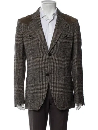 Pre-owned Dolce & Gabbana Alpaca Houndstooth Print Peacoat In Brown