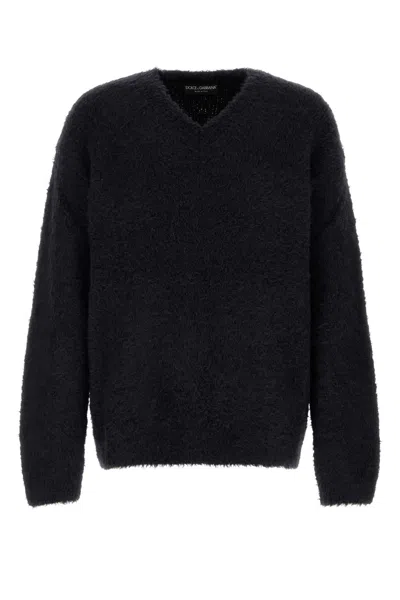 Dolce & Gabbana Alpaca-blend V-neck Sweater In Black