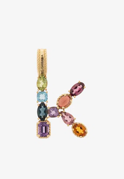 Dolce & Gabbana Alphabet K Charm Pendant In 18-karat Gold And Gemstones In Multi