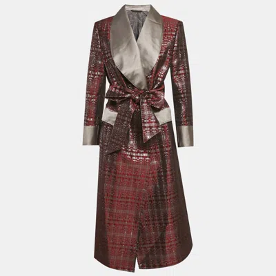 Pre-owned Dolce & Gabbana Alta Sartoria Burgundy Jacquard Long Belted Coat S