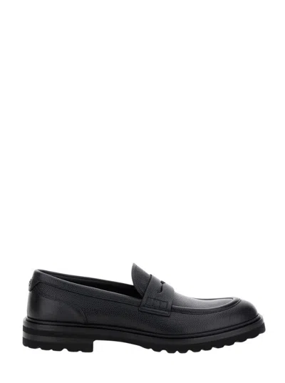 Dolce & Gabbana Altavilla Black Loafers With Dg Logo On The Heel In Brushed Leather Man
