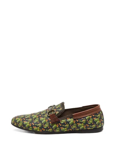 Pre-owned Dolce & Gabbana Amalfi Cactus-print Loafers In Black