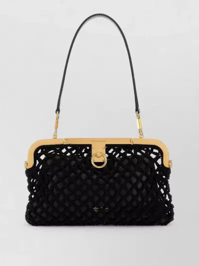 Dolce & Gabbana Amanda Crochet Clutch Bag Gold Hardware In Black