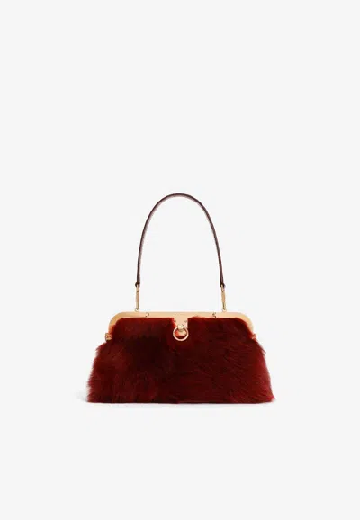 Dolce & Gabbana Amanda Fur Chain Shoulder Bag In Sheepskin And Crocodile Leather In Red