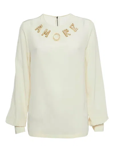 Pre-owned Dolce & Gabbana Amore Appliqué Blouse In White