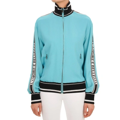 Pre-owned Dolce & Gabbana Amore Bellezza Turtleneck Bomber Sweatshirt Jacket Blue 12993