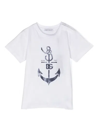 Dolce & Gabbana Babies' Anchor-printed Cotton T-shirt In Weiss