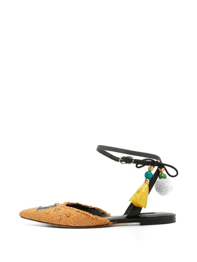 Pre-owned Dolce & Gabbana Anchor-patch Slingback Flat Pumps In Neutral