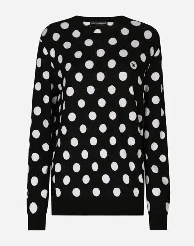 DOLCE & GABBANA WOOL AND SILK SWEATER WITH POLKA-DOT INLAY