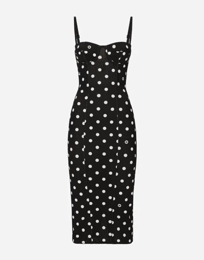 Dolce & Gabbana Marquisette Polka-dot Midi Dress With Corsetry Construction In Multi