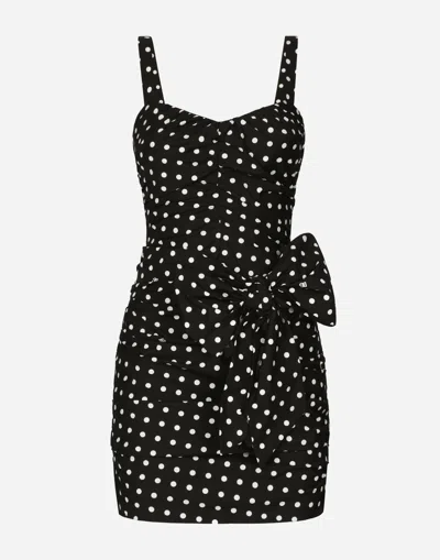 DOLCE & GABBANA COTTON MINIDRESS WITH POLKA-DOT PRINT AND BOW DETAIL
