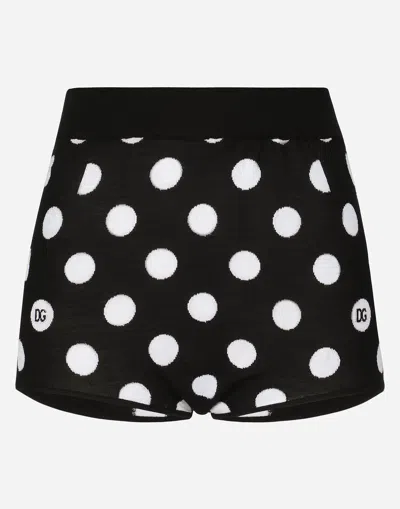 DOLCE & GABBANA WOOL AND SILK HIGH-WAISTED PANTIES WITH POLKA-DOT INLAY